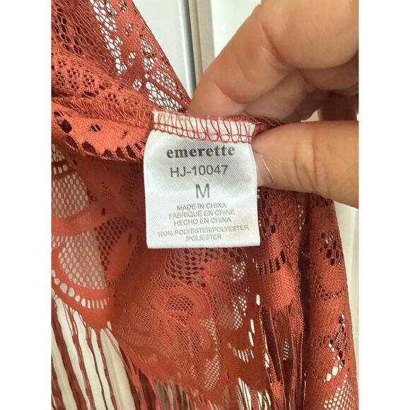 emerette Dusty Rose Pink Lace Open Front Kimono Cardigan with Long Fringe - Picture 4 of 7